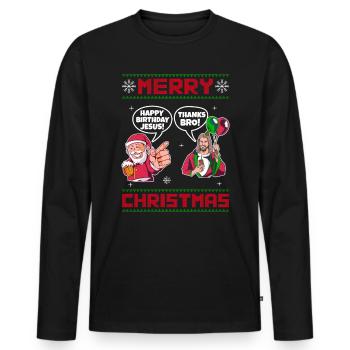 Happy Birthday Jesus Ugly Christmas Fun Funny - Men's Premium Organic Long Sleeve Shirt - black - Front - Nico (187cm)