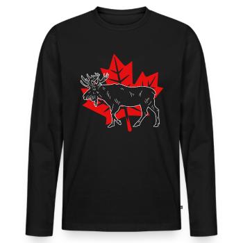 Feuille d'érable d'orignal du Canada - T-shirt manches longues Premium bio Homme - noir - Devant - Nico (187cm)