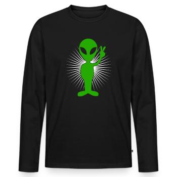 Alien Peacezeichen - Männer Premium Bio Langarmshirt - Schwarz - Vorne - Nico (187cm)