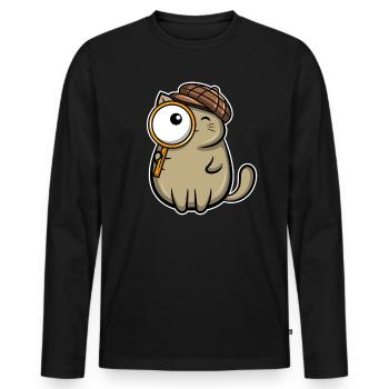 Detektiv Katze Lupe - Männer Premium Bio Langarmshirt - Schwarz - Vorne - Nico (187cm)
