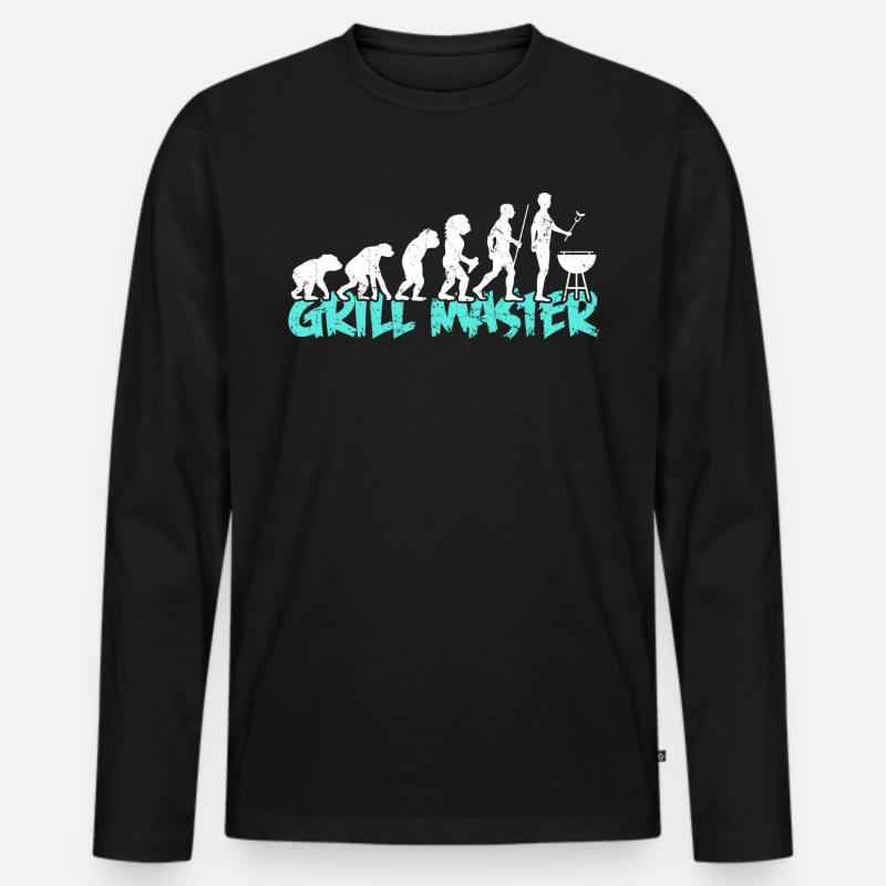Grillkönig Evolution Grillmeister Grillsaison - Männer Premium Bio Langarmshirt - Schwarz