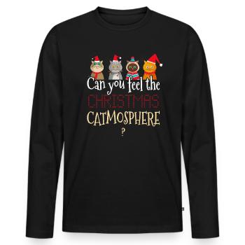 Cadeau de dame de chat chaton chats de noel - T-shirt manches longues Premium bio Homme - noir - Devant - Nico (187cm)