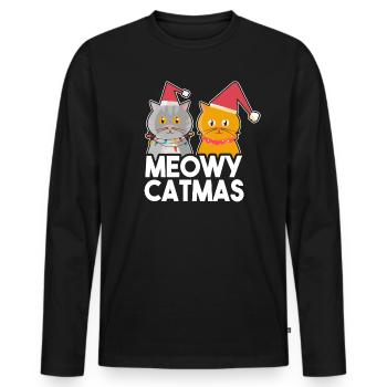 Chat de Noël chaton kitty chat ami - T-shirt manches longues Premium bio Homme - noir - Devant - Nico (187cm)