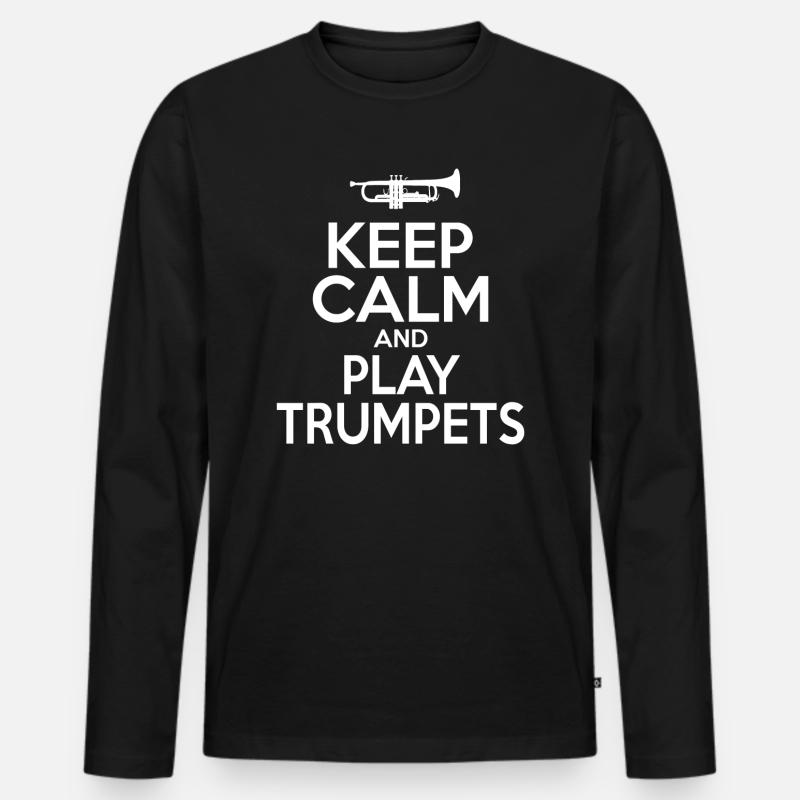 Keep Calm Trompete - Männer Premium Bio Langarmshirt - Schwarz