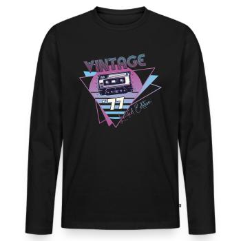 Vintage 1977 Cadeau d’anniversaire Cassette Rétro - T-shirt manches longues Premium bio Homme - noir - Devant - Nico (187cm)