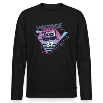 Vintage 1987 Cadeau d’anniversaire Cassette Rétro - T-shirt manches longues Premium bio Homme - noir - Devant - Nico (187cm)