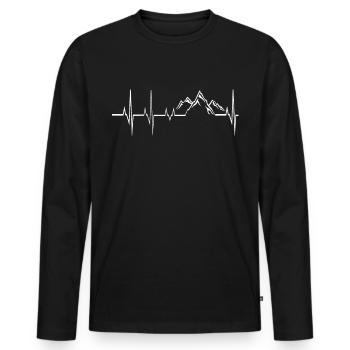 Heartbeat Mountain Hiking Love Hiker - Männer Premium Bio Langarmshirt - Schwarz - Vorne - Nico (187cm)