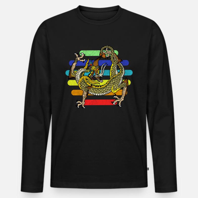 Drache Drachen China - Männer Premium Bio Langarmshirt - Schwarz