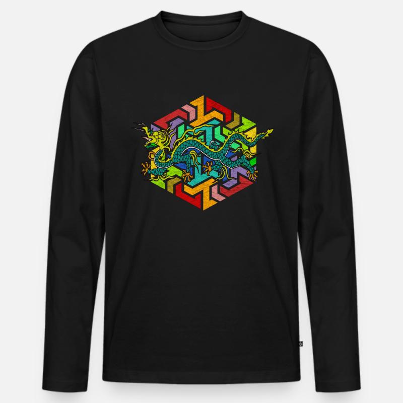 Drachen - Männer Premium Bio Langarmshirt - Schwarz