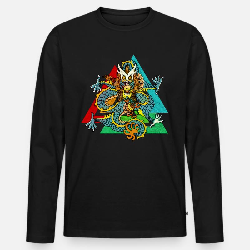 Märchen Drache chinesisch - Männer Premium Bio Langarmshirt - Schwarz