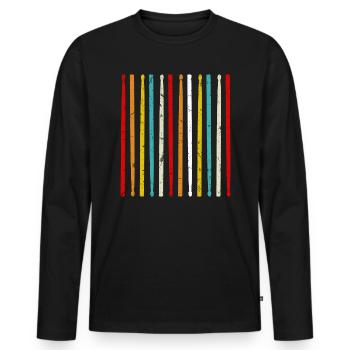 Retro Drumsticks Drum Drums Batteur - T-shirt manches longues Premium bio Homme - noir - Devant - Nico (187cm)