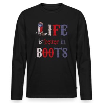 Cowboy Dallas Texas Cowboystiefel - Männer Premium Bio Langarmshirt - Schwarz - Vorne - Nico (187cm)