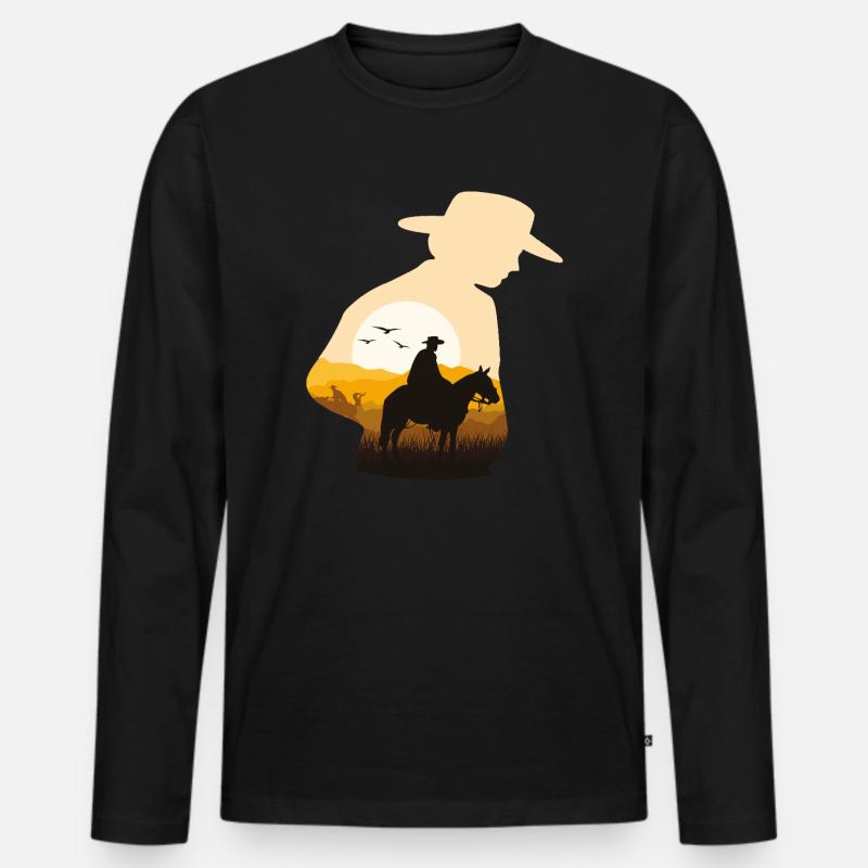 Cowboy - Männer Premium Bio Langarmshirt - Schwarz