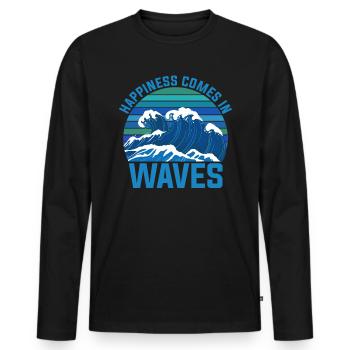 Happiness comes in waves - Männer Premium Bio Langarmshirt - Schwarz - Vorne - Nico (187cm)
