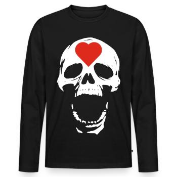 Der weiße Schädel und das Herz - Männer Premium Bio Langarmshirt - Schwarz - Vorne - Nico (187cm)