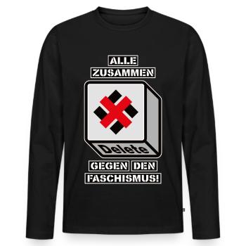 ALLE ZUSAMMEN GEGEN DEN FASCHISMUS - Männer Premium Bio Langarmshirt - Schwarz - Vorne - Nico (187cm)