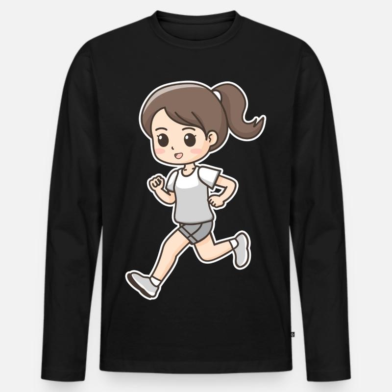 Läuferin Comic Look - Männer Premium Bio Langarmshirt - Schwarz