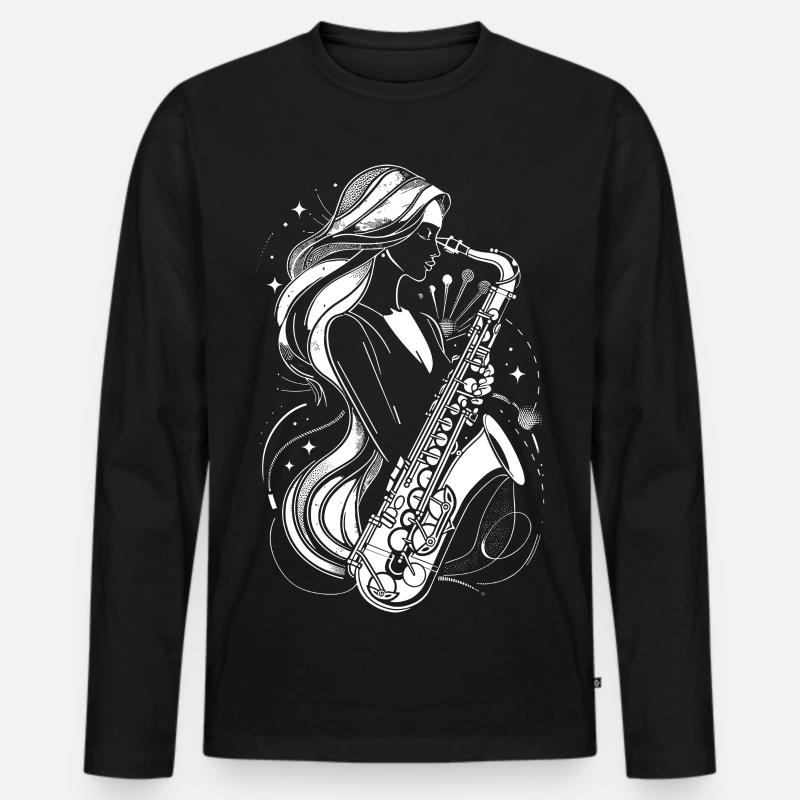 Weiblicher Saxophonist - Männer Premium Bio Langarmshirt - Schwarz