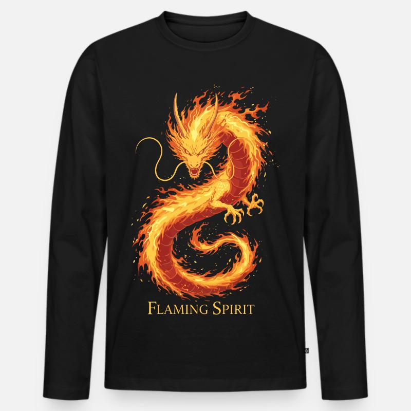 Flammender Geister Drache - Männer Premium Bio Langarmshirt - Schwarz