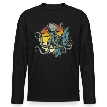 Retro Vintage Octopus Surfer Style Outfit - Men's Premium Organic Long Sleeve Shirt - black - Front - Nico (187cm)