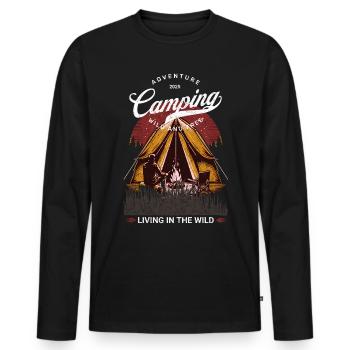 Camping wild and free Outdoor Natur zelten - Männer Premium Bio Langarmshirt - Schwarz - Vorne - Nico (187cm)