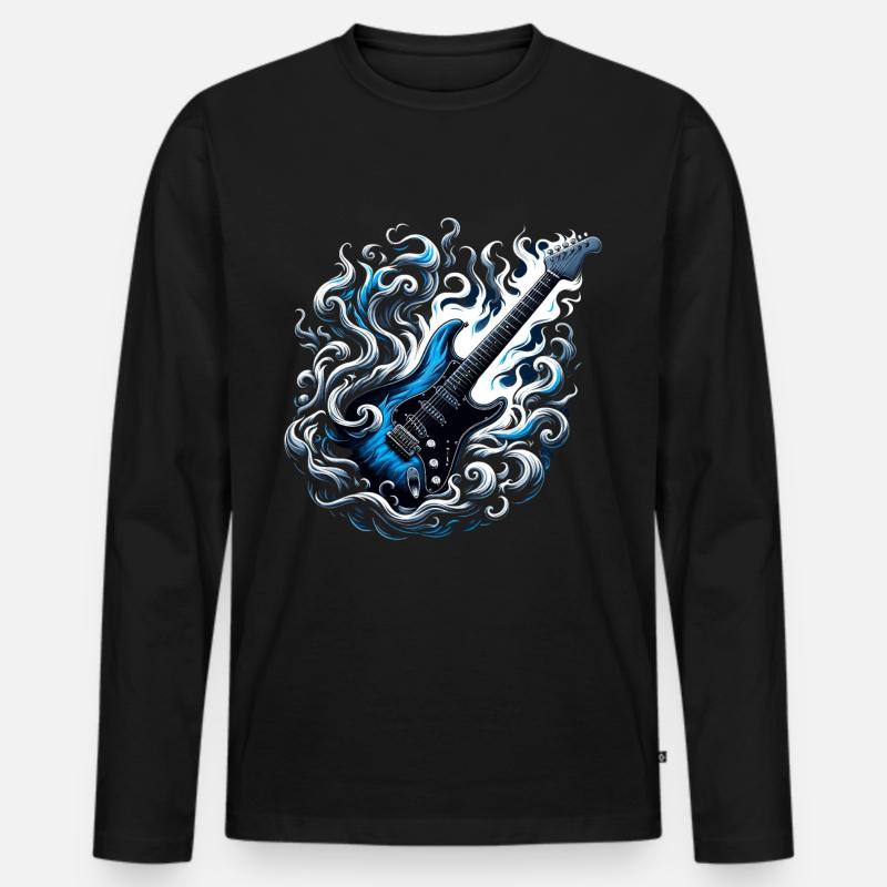 E-Gitarre mit Flammen - Männer Premium Bio Langarmshirt - Schwarz