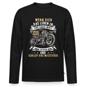 Motorrad Biker Motorradfahrer bike Rocker Rentner - Männer Premium Bio Langarmshirt - Schwarz - Vorne - Nico (187cm)