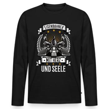 Eisenbahner mit Herz und Seele Eisenbahn Bahn - Männer Premium Bio Langarmshirt - Schwarz - Vorne - Nico (187cm)