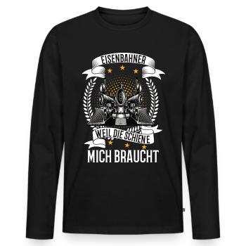 Modellbahn Eisenbahn Modelleisenbahn Modellbauer - Männer Premium Bio Langarmshirt - Schwarz - Vorne - Nico (187cm)