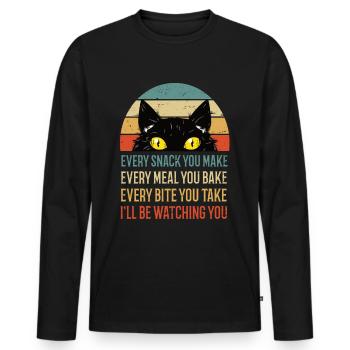 Chat Chaton Chats Chat Amant Chat Ami - T-shirt manches longues Premium bio Homme - noir - Devant - Nico (187cm)