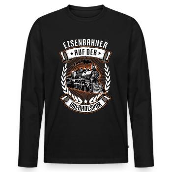Eisenbahn Dampflok Eisenbahner Zug Modelleisenbahn - Männer Premium Bio Langarmshirt - Schwarz - Vorne - Nico (187cm)