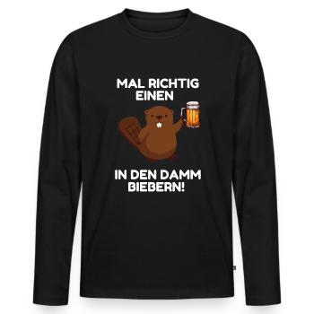 Mal richtig einen in den Damm Biebern! - Männer Premium Bio Langarmshirt - Schwarz - Vorne - Nico (187cm)