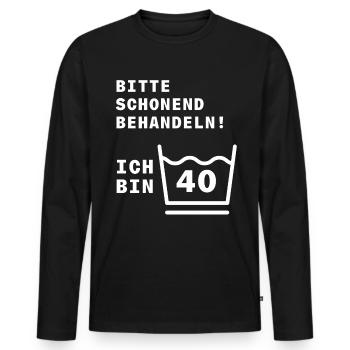 Bitte schonend Bügeln - 40er Geburtstag - Männer Premium Bio Langarmshirt - Schwarz - Vorne - Nico (187cm)