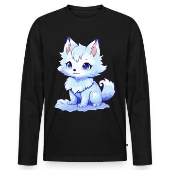 Kawaii Arctic Fox Mignon Japonais Anime Esthétique - T-shirt manches longues Premium bio Homme - noir - Devant - Nico (187cm)