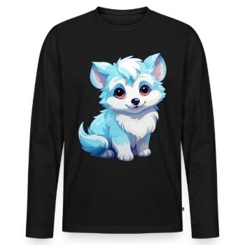 Kawaii Arctic Fox Mignon Japonais Anime Esthétique - T-shirt manches longues Premium bio Homme - noir - Devant - Nico (187cm)