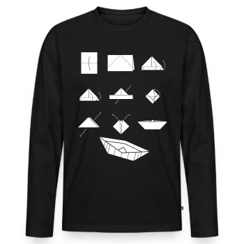 Papierschiffe falten Origami Papierboot - Männer Premium Bio Langarmshirt - Schwarz - Vorne - Nico (187cm)