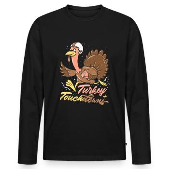 Dindon Thanksgiving Football Turkey Touchdowns - T-shirt manches longues Premium bio Homme - noir - Devant - Nico (187cm)