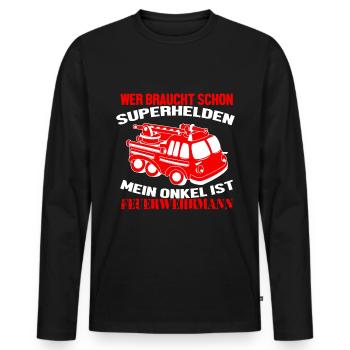 Feuerwehr Shirt · Auto Leiter · Onkel Geschenk - Männer Premium Bio Langarmshirt - Schwarz - Vorne - Nico (187cm)