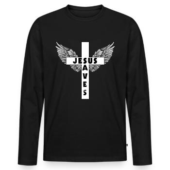 Croix Jésus sauve l'aile de Dieu religion - T-shirt manches longues Premium bio Homme - noir - Devant - Nico (187cm)
