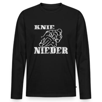 Knie Nieder- Knie Schleifer Motorradfahrer - Männer Premium Bio Langarmshirt - Schwarz - Vorne - Nico (187cm)