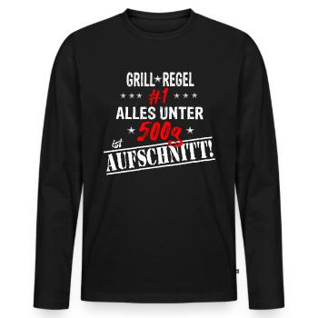 Grill-Regel #1 alles unter 500g ist Aufschnitt - Männer Premium Bio Langarmshirt - Schwarz - Vorne - Nico (187cm)