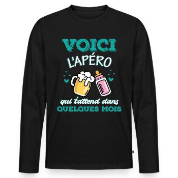 Biberon bière futur papa annonce grossesse drôle - T-shirt manches longues Premium bio Homme - noir - Devant - Nico (187cm)