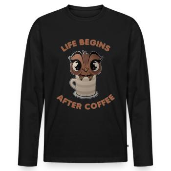 Nachteule Kaffee Eule in Becher - Männer Premium Bio Langarmshirt - Schwarz - Vorne - Nico (187cm)