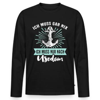 Usedom Souvenir Ostsee Sprüche - Männer Premium Bio Langarmshirt - Schwarz - Vorne - Nico (187cm)