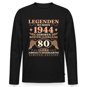 1944 Jahrgang Legende seit 80 Jahren Geburtstag - Männer Premium Bio Langarmshirt - Schwarz - Vorne - Nico (187cm)