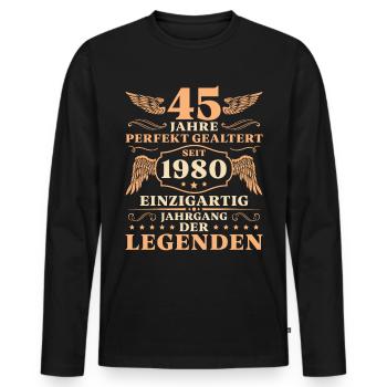 45 Geburtstag Perfekt Gealtert Jahrgang 1980 - Männer Premium Bio Langarmshirt - Schwarz - Vorne - Nico (187cm)
