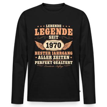 Vintage 1970 Bester Jahrgang Geburtstag - Männer Premium Bio Langarmshirt - Schwarz - Vorne - Nico (187cm)