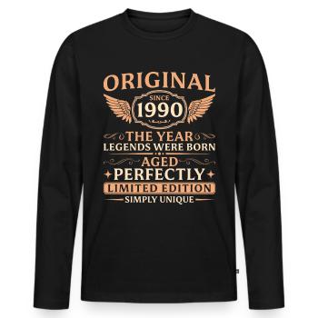 Original seit 1990 Jahrgang Geburtstag - Männer Premium Bio Langarmshirt - Schwarz - Vorne - Nico (187cm)