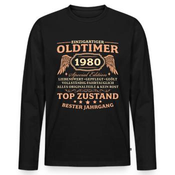 Jahrgang 1980 geboren 45. Geburtstag Männer - Männer Premium Bio Langarmshirt - Schwarz - Vorne - Nico (187cm)