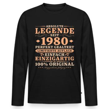 1980 Jahrgang Perfekt Gealtert Vintage Geburtstag - Männer Premium Bio Langarmshirt - Schwarz - Vorne - Nico (187cm)